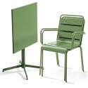 Ensemble table carrée avec plateau inclinable et 2 fauteuils en métal
