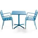 Ensemble table carrée avec plateau inclinable et 2 fauteuils en métal