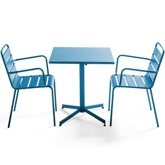 Table de terrasse bistrot carrée inclinable en métal 70x70 cm et 2 chaises avec accoudoirs | Mobeventpro