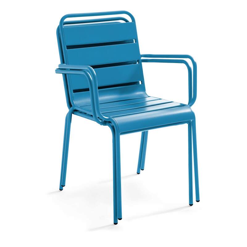 Ensemble table carrée avec plateau inclinable et 2 fauteuils en métal