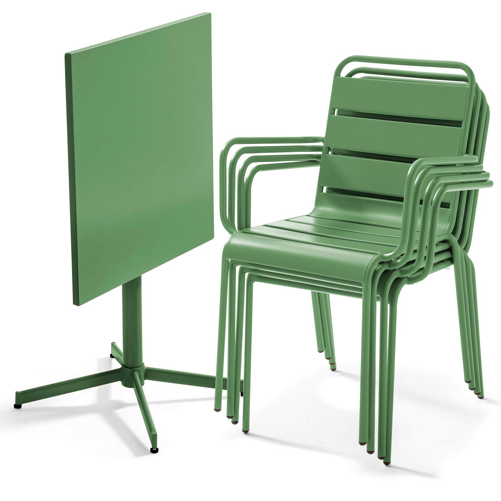 Ensemble table carrée avec plateau inclinable (70x70 cm) + 4 fauteuils en métal Ensemble table carrée avec plateau inclinable (70x70 cm) + 4 fauteuils en métal