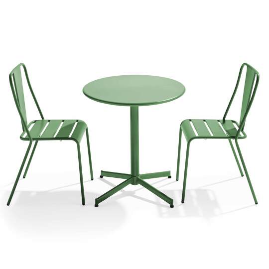 Table de terrasse bistrot ronde inclinable en métal Ø70 cm et 2 chaises | Mobeventpro
