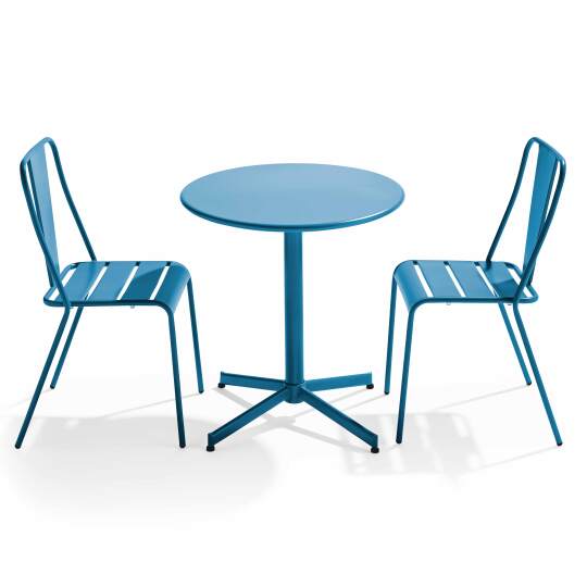 Table de terrasse bistrot ronde inclinable en métal Ø70 cm et 2 chaises | Mobeventpro