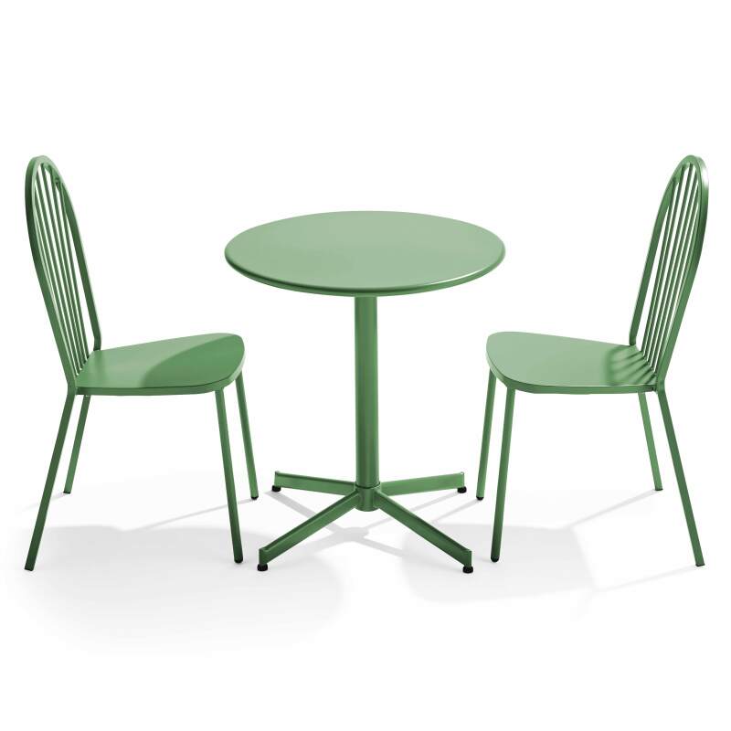 Ensemble table bistrot inclinable Ø70cm et 2 chaises en métal