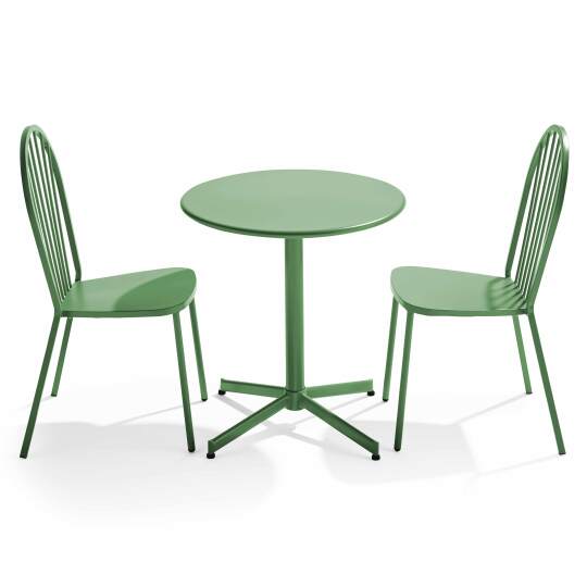 Table de terrasse bistrot ronde inclinable en métal Ø70 cm et 2 chaises | Mobeventpro