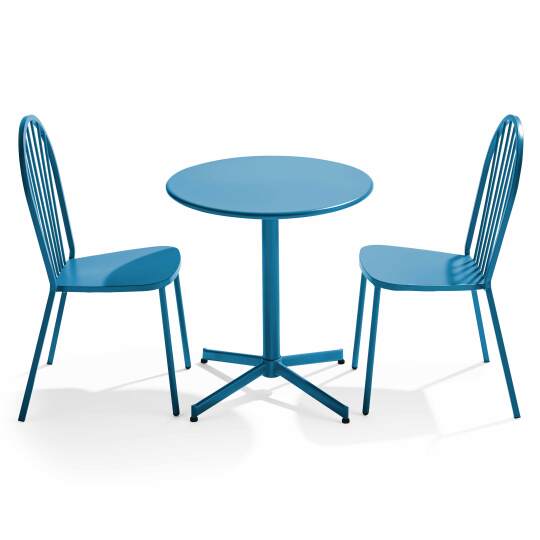 Table de terrasse bistrot ronde inclinable en métal Ø70 cm et 2 chaises | Mobeventpro