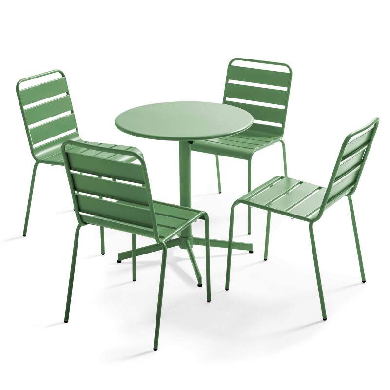 Ensemble de terrasse inclinable (Ø70 x 72 cm) + 4 chaises en métal
