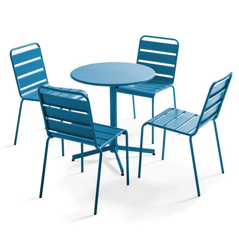 Ensemble de terrasse inclinable (Ø70 x 72 cm) + 4 chaises en métal