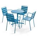 Ensemble table ronde avec plateau inclinable (⌀70cm) + 4 fauteuils en métal