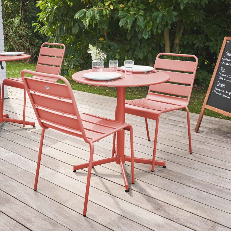 Ensemble table ronde avec plateau inclinable (⌀70 cm) + 2 chaises en métal