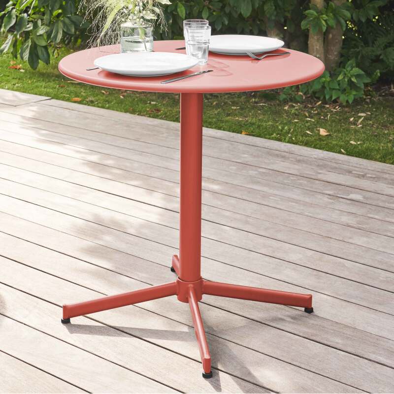 Ensemble table ronde avec plateau inclinable (⌀70 cm) + 2 chaises en métal