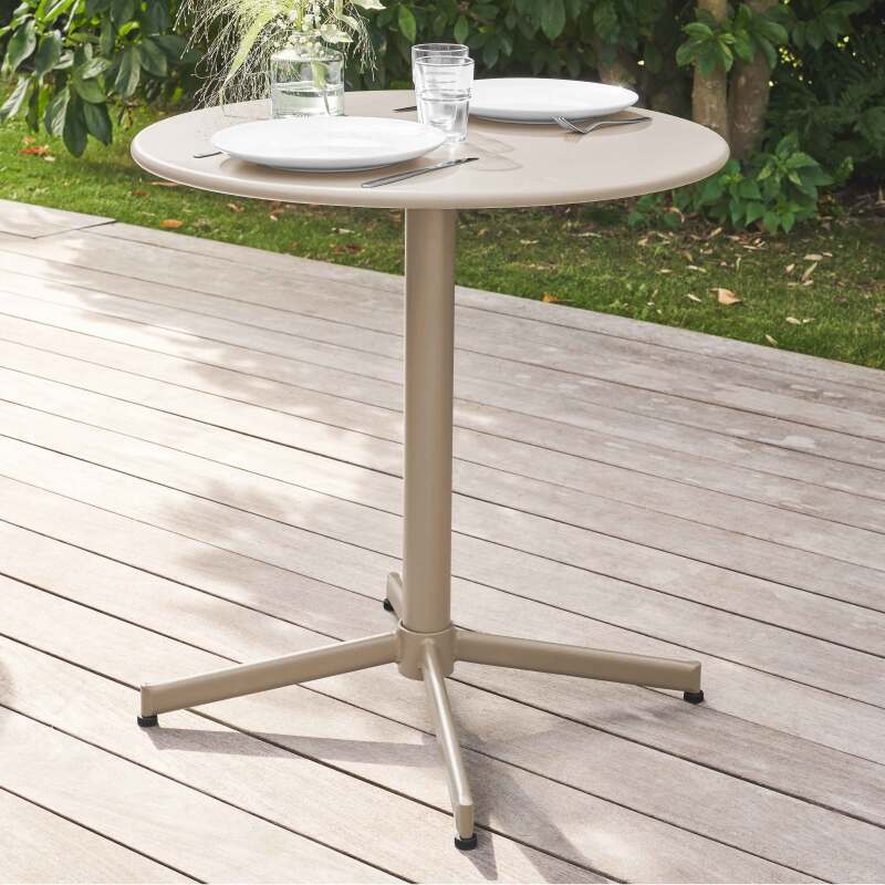 Ensemble table ronde avec plateau inclinable (⌀70cm) et 2 fauteuils en métal