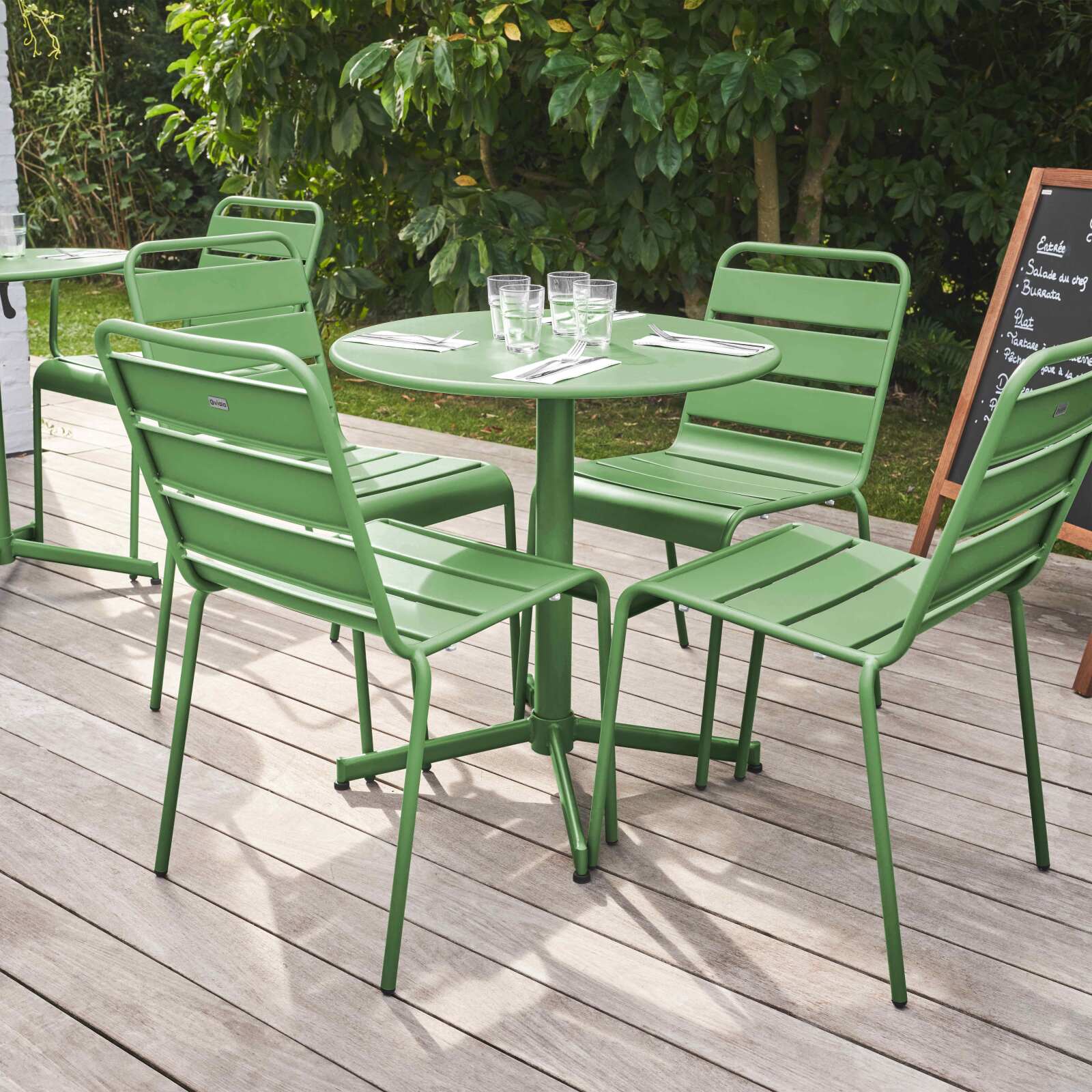 Ensemble de terrasse inclinable (Ø70 x 72 cm) + 4 chaises en métal