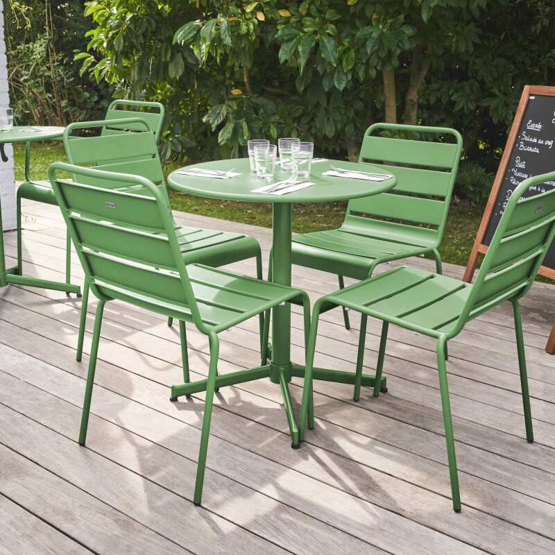 Ensemble de terrasse inclinable (Ø70 x 72 cm) + 4 chaises en métal