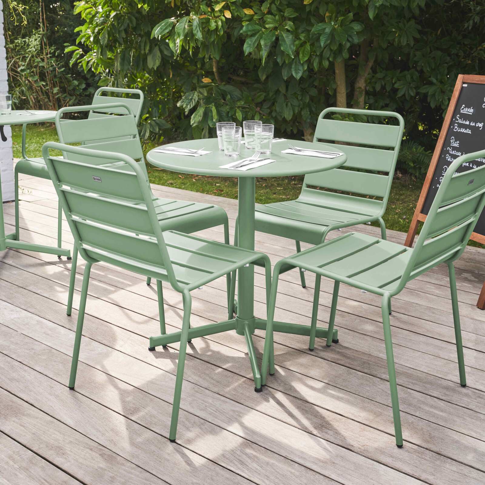 Ensemble de terrasse inclinable (Ø70 x 72 cm) + 4 chaises en métal