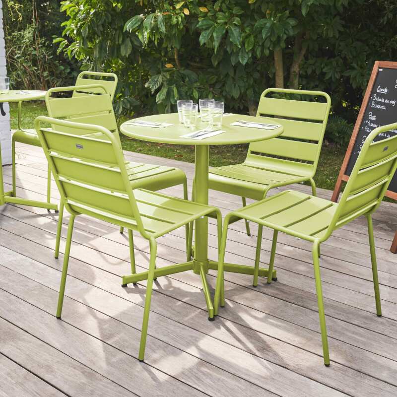 Ensemble de terrasse inclinable (Ø70 x 72 cm) + 4 chaises en métal