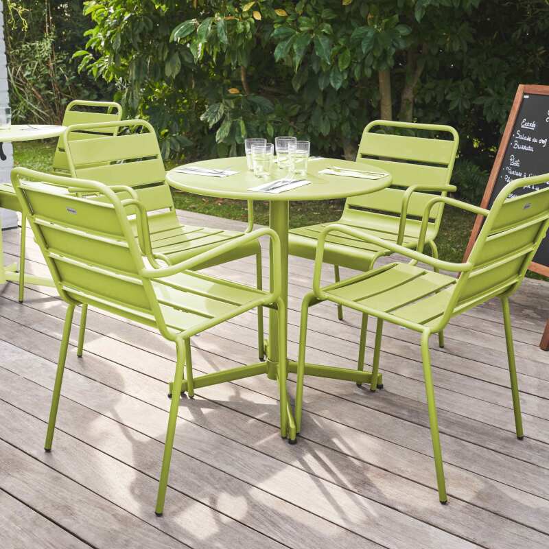Ensemble table ronde avec plateau inclinable (⌀70cm) + 4 fauteuils en métal