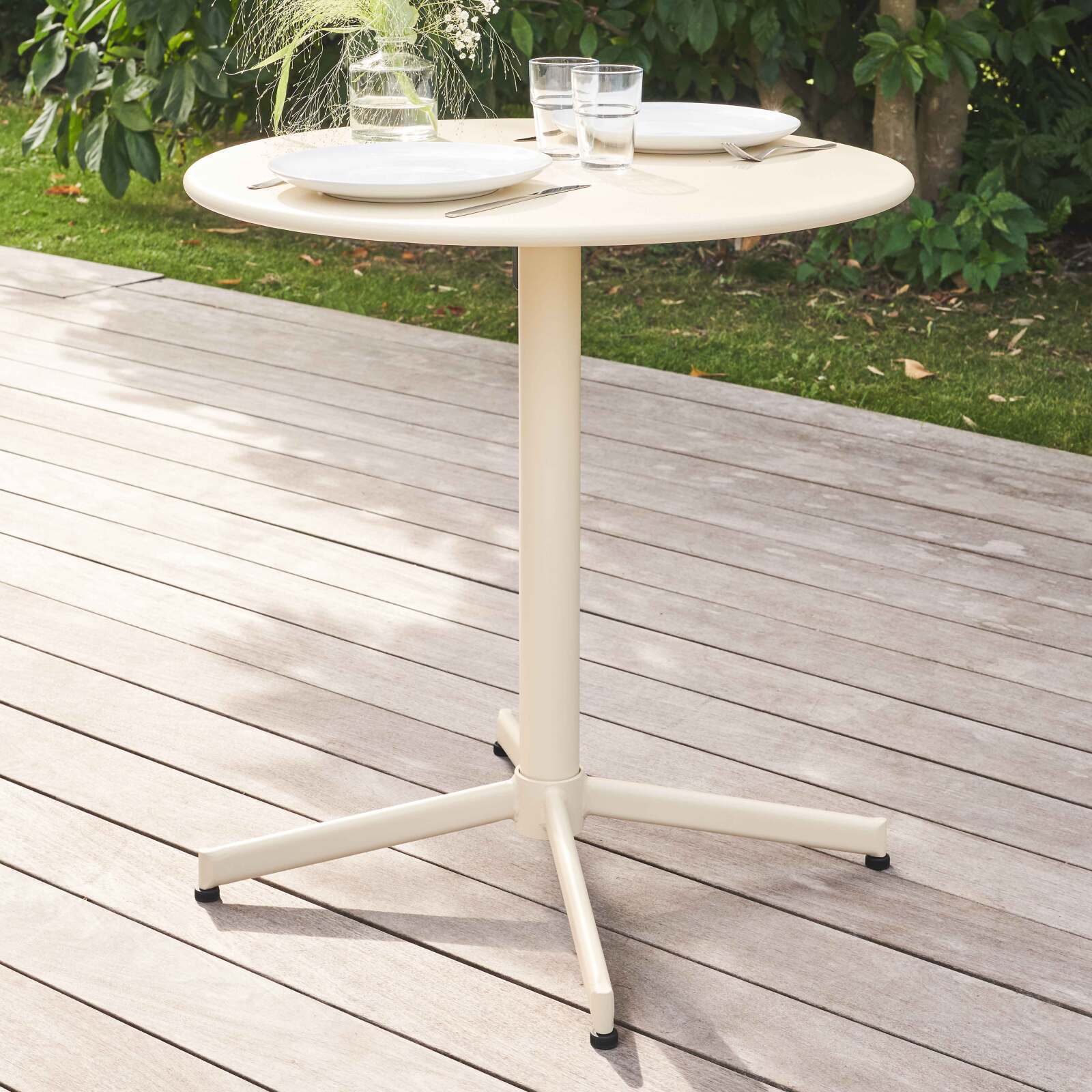 Ensemble table ronde avec plateau inclinable (⌀70cm) + 4 fauteuils en métal
