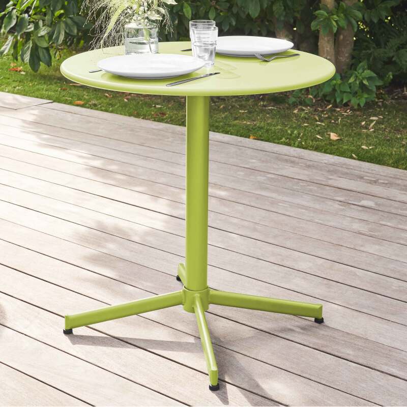 Ensemble table ronde avec plateau inclinable (⌀70cm) + 4 fauteuils en métal