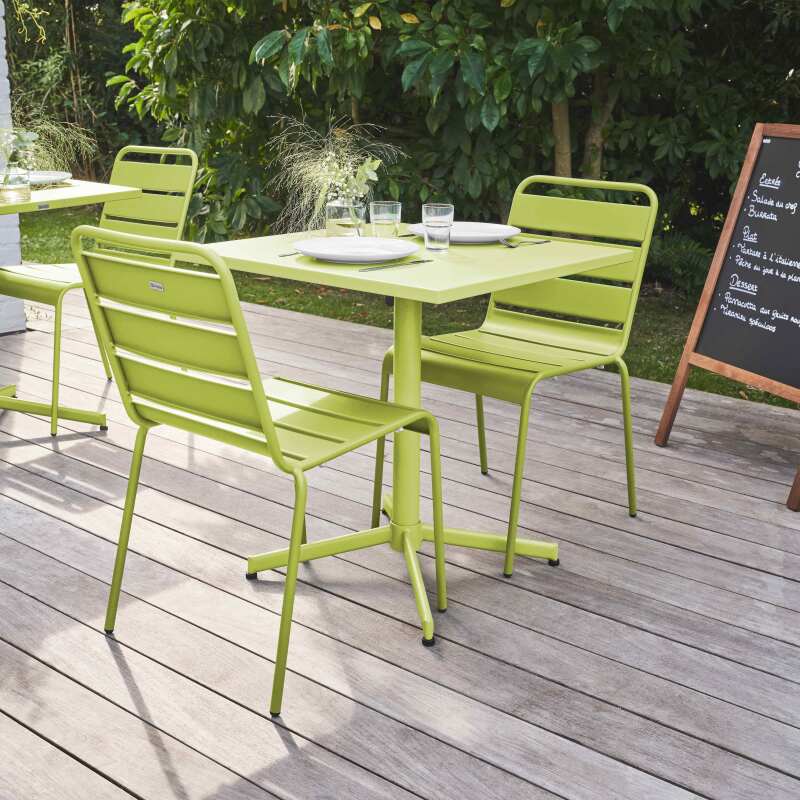 Ensemble table carrée avec plateau inclinable et 2 chaises en métal