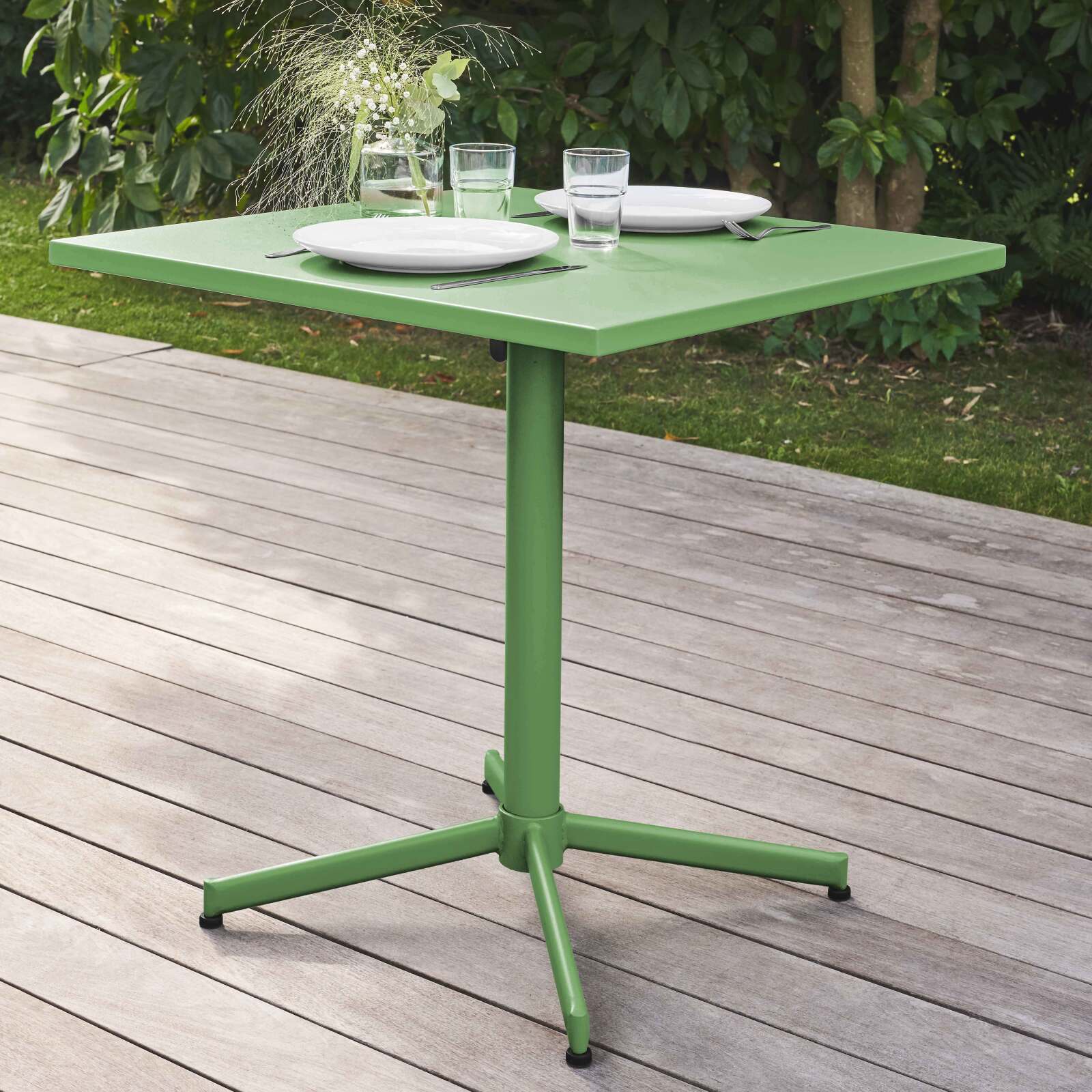 Table carrée en métal (70 cm) avec plateau rabattable - 4 places Table carrée en métal (70 cm) avec plateau rabattable - 4 places