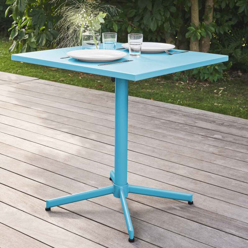 Ensemble table carrée avec plateau inclinable et 2 fauteuils en métal