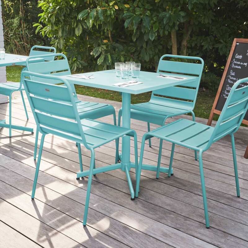 Ensemble de terrasse inclinable (70 x 70 x 72 cm) + 4 chaises en métal