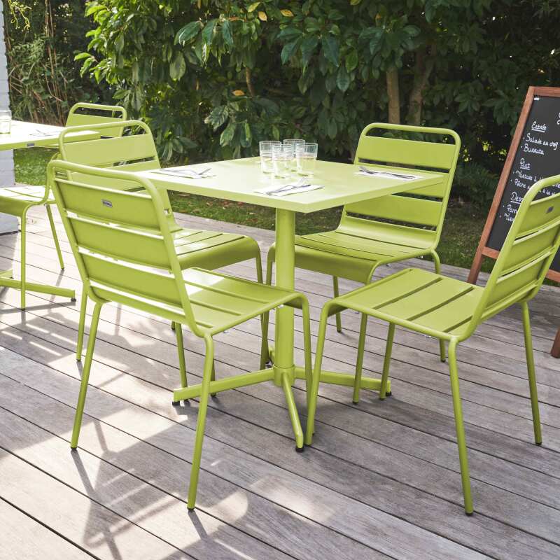 Ensemble de terrasse inclinable (70 x 70 x 72 cm) + 4 chaises en métal