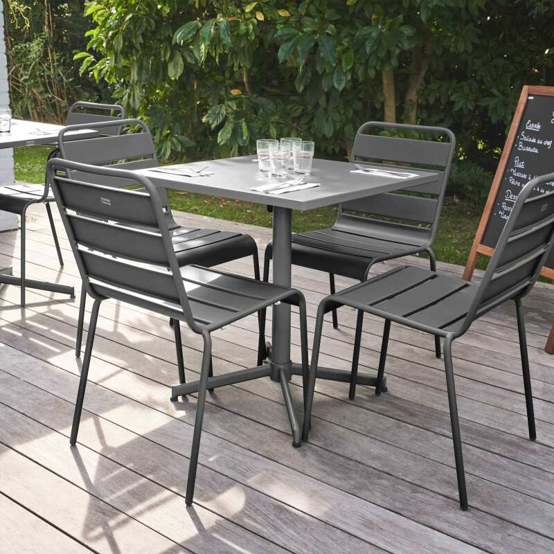 Ensemble de terrasse inclinable (70 x 70 x 72 cm) + 4 chaises en métal