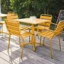 Ensemble table carrée avec plateau inclinable (70x70 cm) + 4 fauteuils en métal