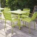 Ensemble table carrée avec plateau inclinable (70x70 cm) + 4 fauteuils en métal