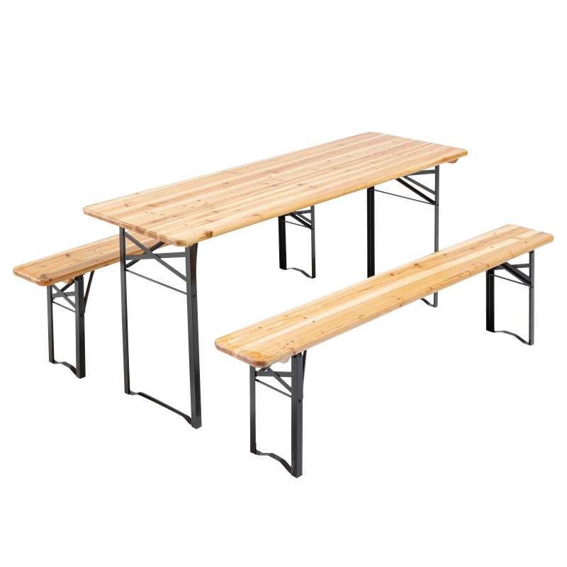 Table et bancs pliants 8 places en bois de pin robuste