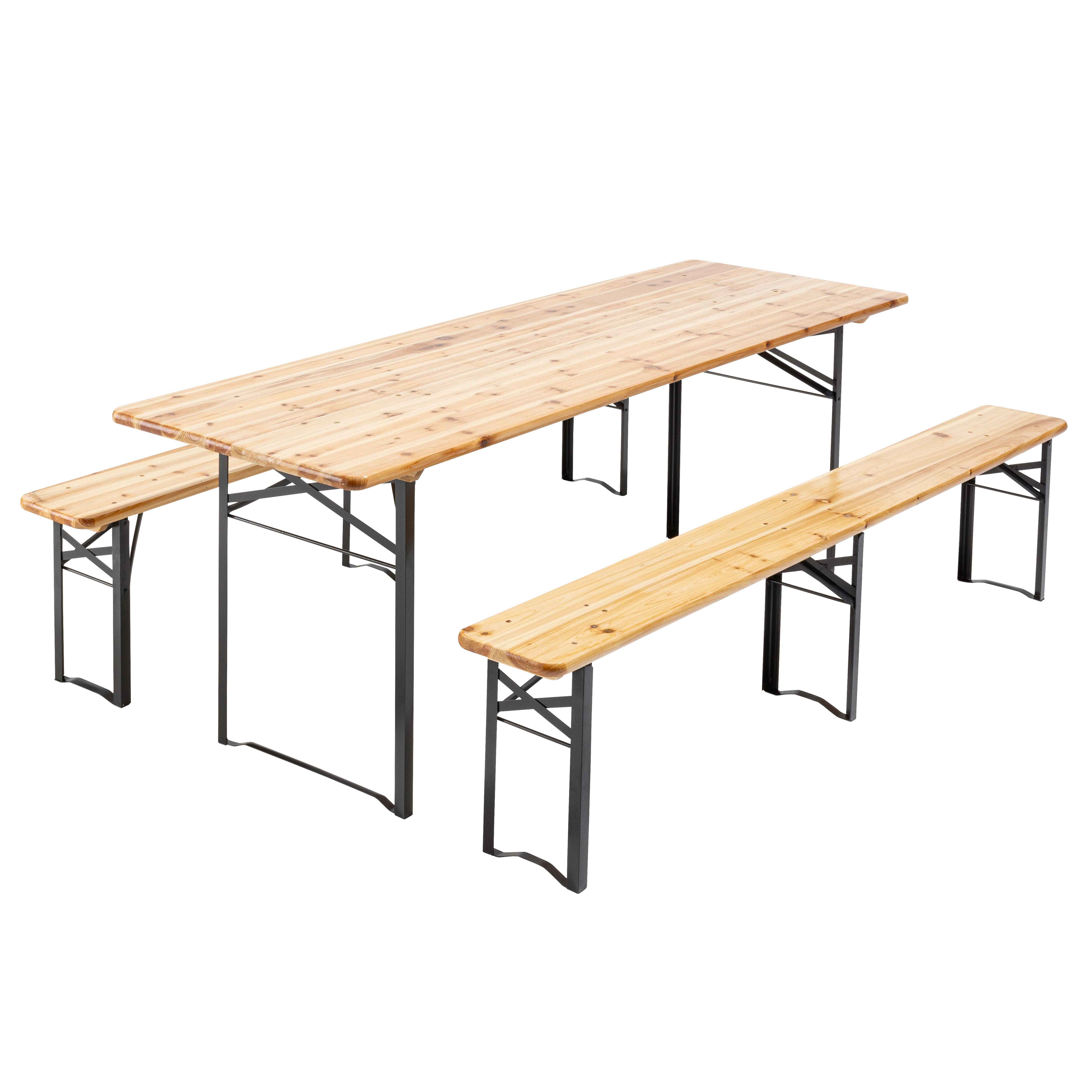 Table brasserie et 2 bancs pliants en bois 10 places 220x70 cm