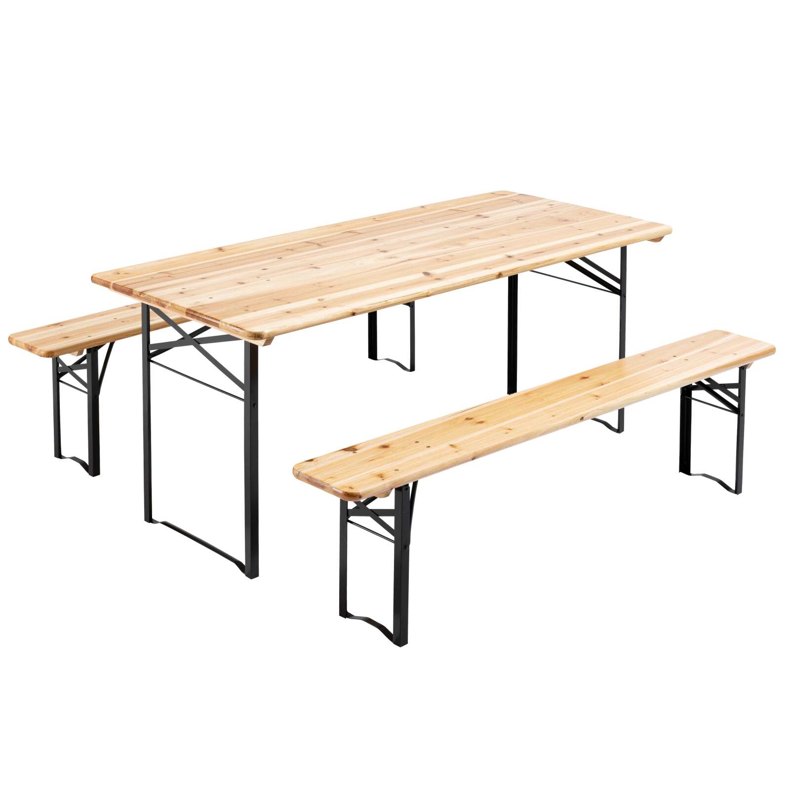 Table brasserie et 2 bancs pliants bois 8 places 177 cm
