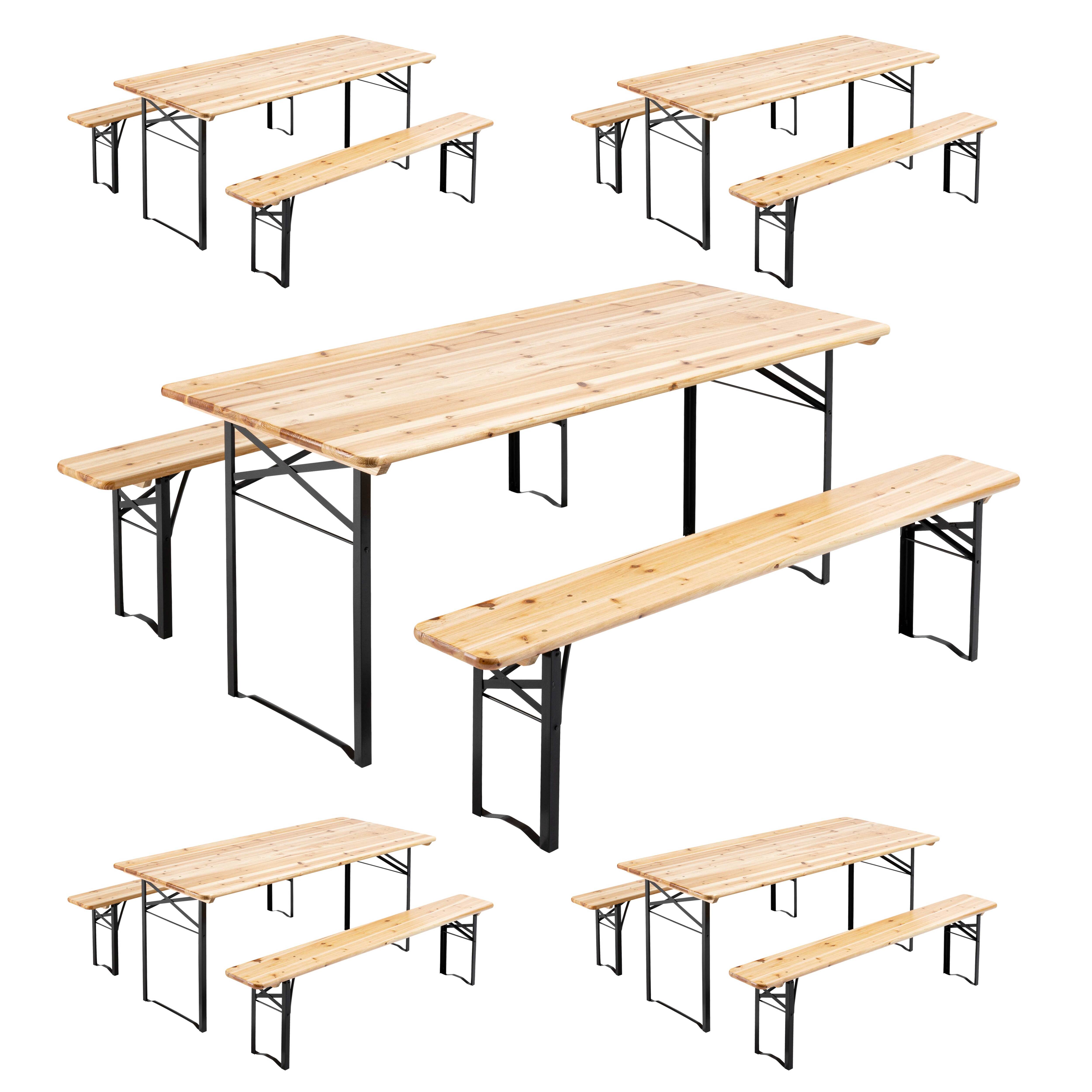 Table brasserie et 2 bancs pliants en bois 8 places 177x80 cm - Lot de 5