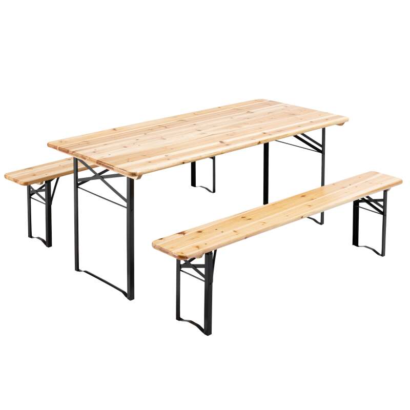 Lot de 10 tables de brasserie pliantes + 20 bancs bois et acier