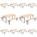 Lot de 10 tables de brasserie pliantes + 20 bancs bois et acier