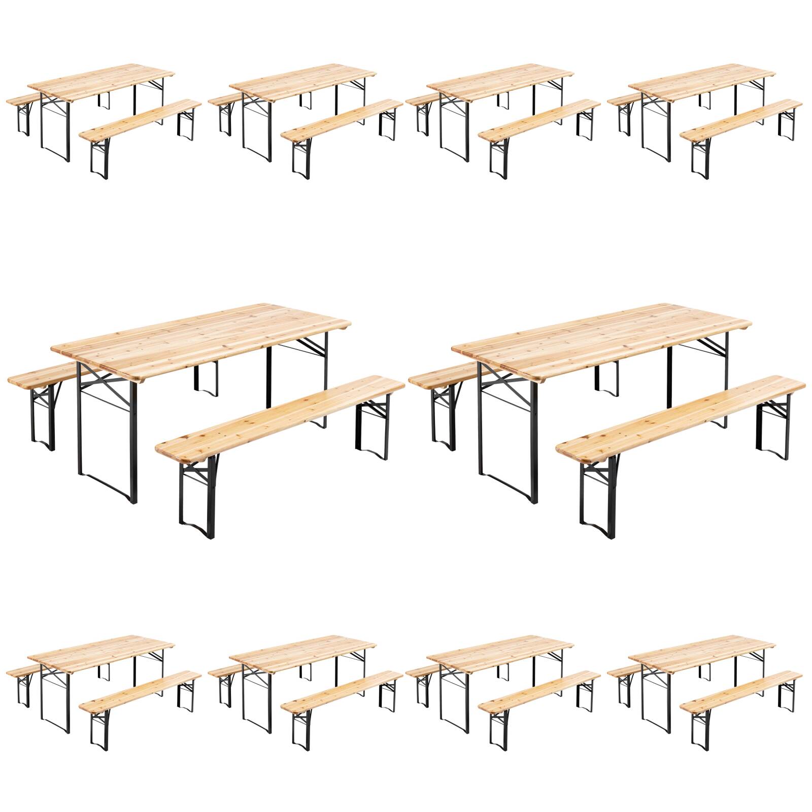Lot de 10 tables de brasserie pliantes + 20 bancs bois et acier