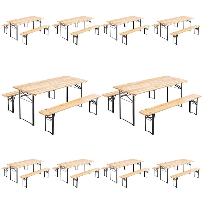 Lot de 10 tables de brasserie pliantes + 20 bancs bois et acier