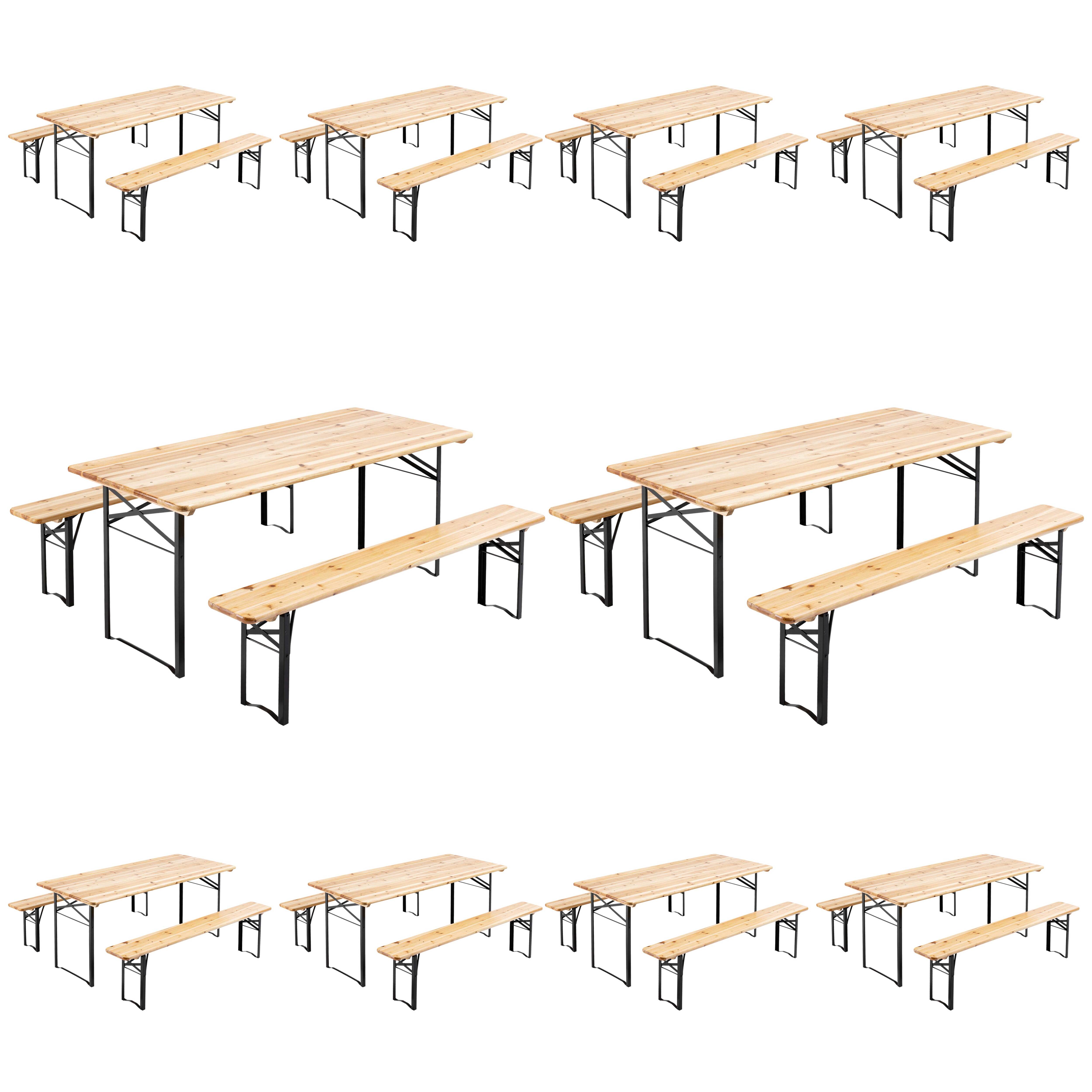 Table brasserie et 2 bancs pliants en bois 8 places 177x80 cm - Lot de 10