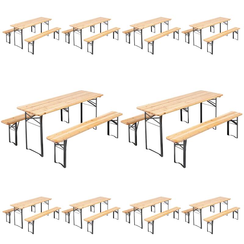 Ensemble Brasserie Table et bancs bois 180 cm - Lot de 10