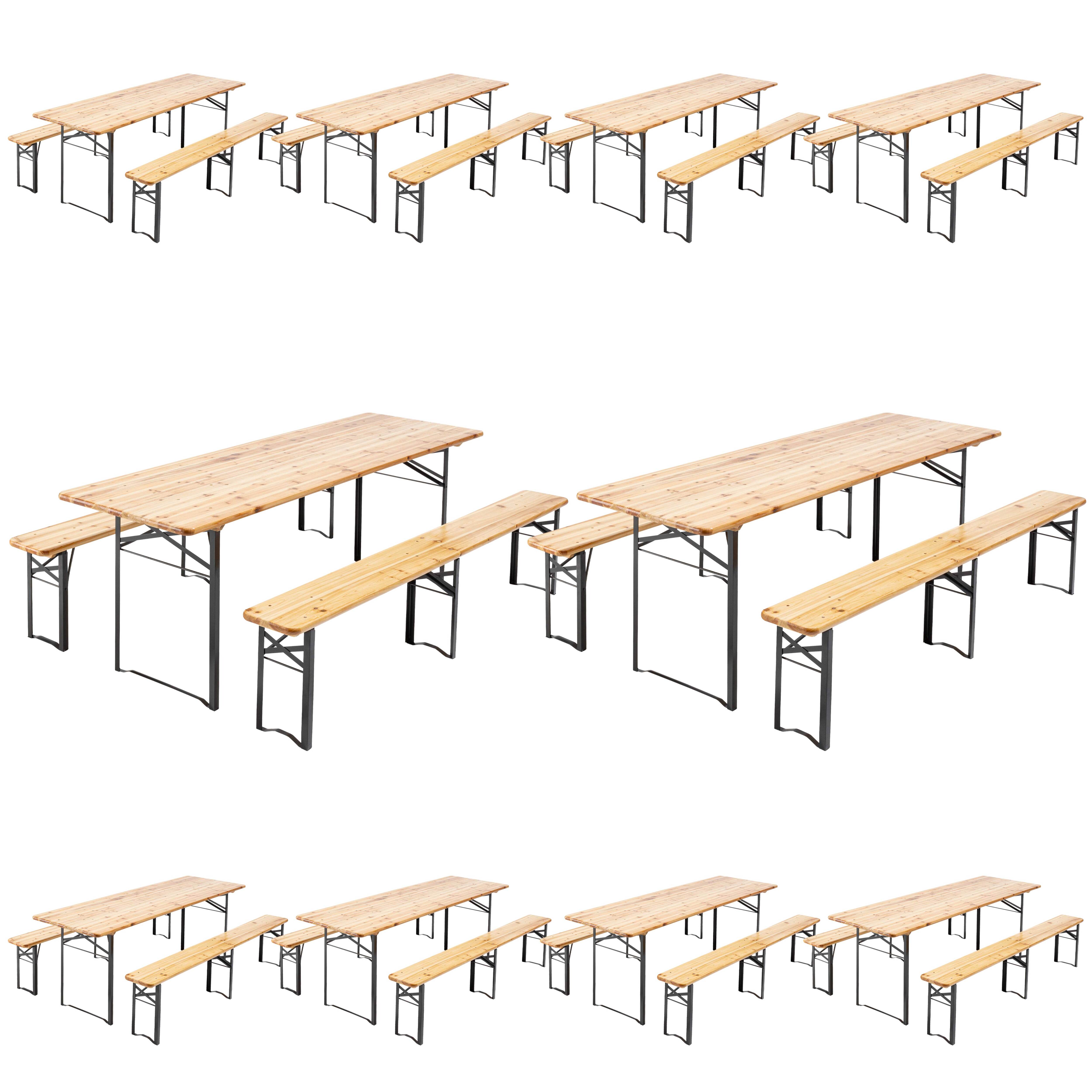 Table brasserie et 2 bancs pliants en bois 10 places 220x70 cm - Lot de 10