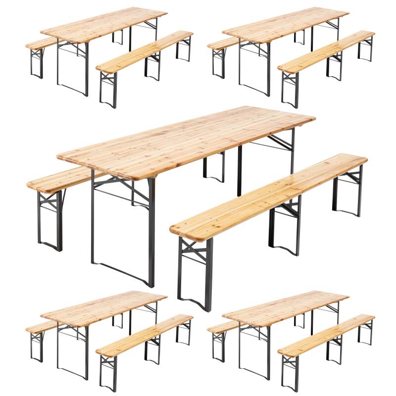 Table et bancs bois Brasserie 220 cm - Lot de 5