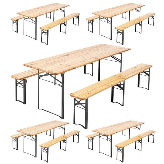 Table et bancs bois Brasserie 220 cm - Lot de 5