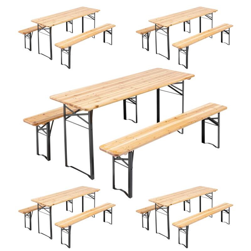 Ensemble Brasserie Table et bancs en bois 180cm - Lot de 5