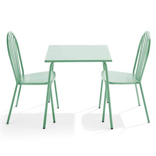 Table de terrasse bistrot carrée en métal 70x70 cm et 2 chaises | Mobeventpro