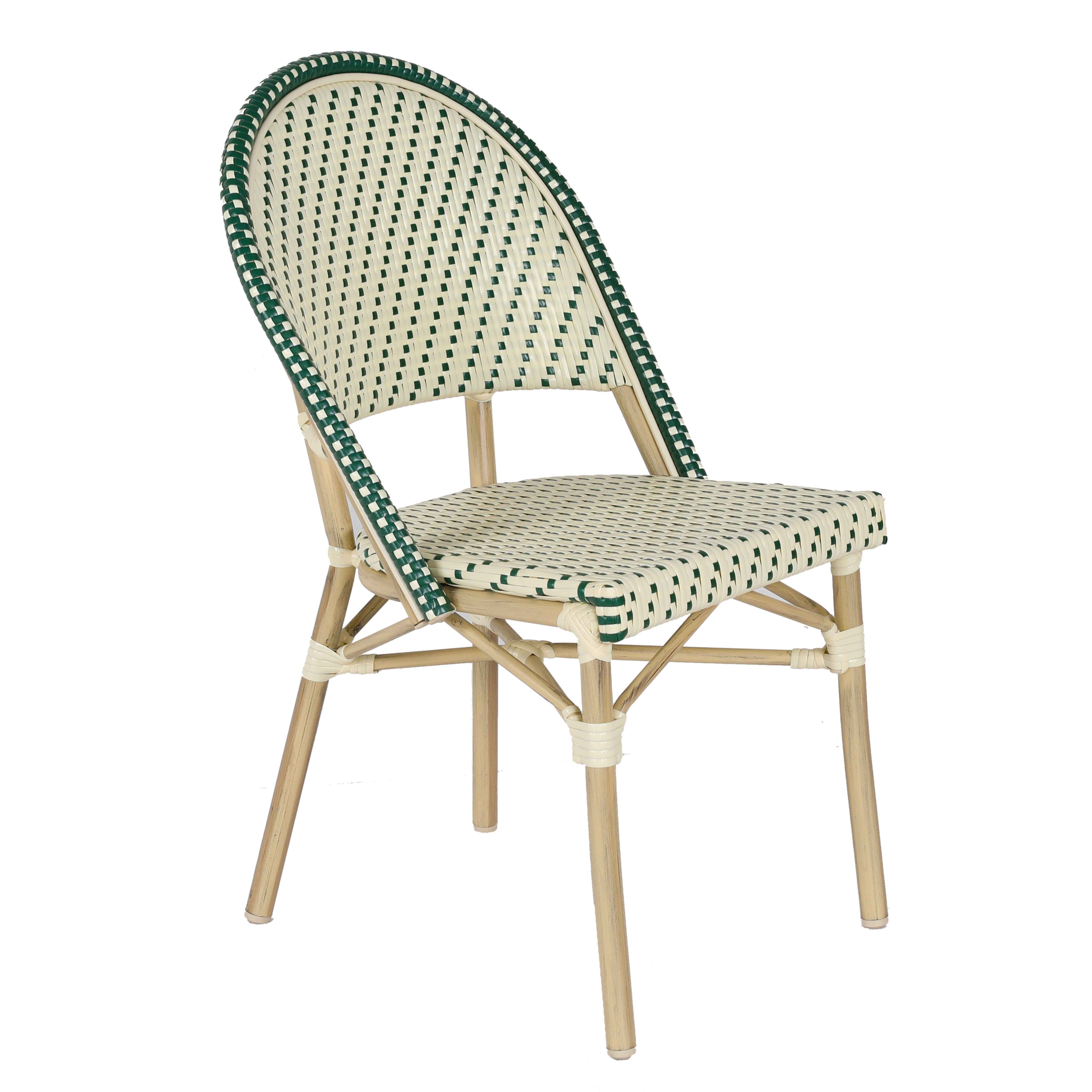 Chaise de jardin bistrot parisien en aluminium et rotin synthétique, motif en petits carrés