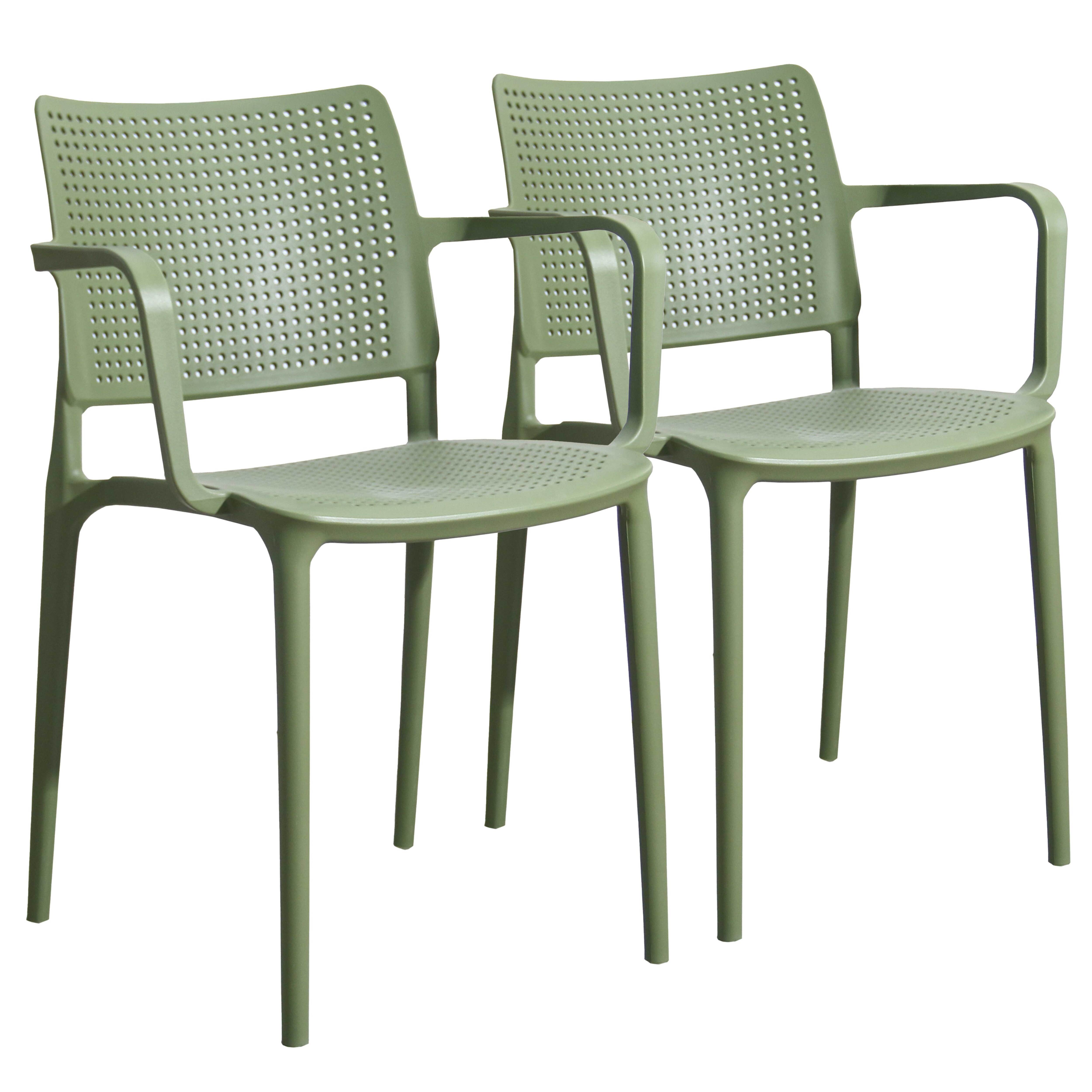 Chaises de terrasse de restaurant en plastique avec accoudoirs ajourées - Lot de 2