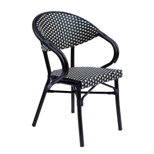 Chaise bistrot parisien en aluminium et rotin synthétique avec accoudoirs | Mobeventpro