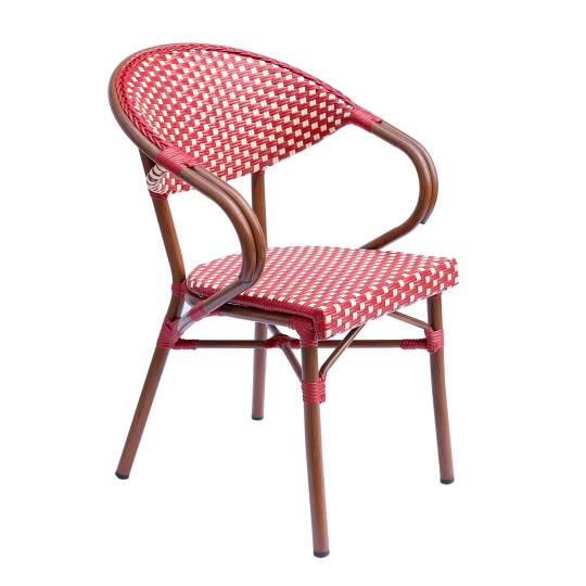 Chaise bistrot parisien en aluminium et rotin synthétique avec accoudoirs | Mobeventpro